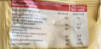 Crunchy snack nutrition facts table