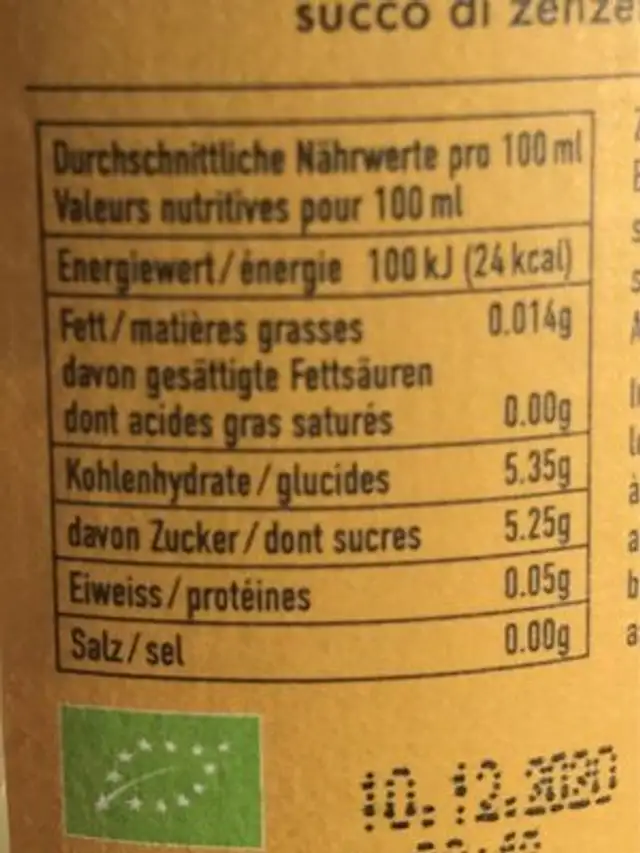 Vivi Soda Zitrone & Ingwer nutrition facts table