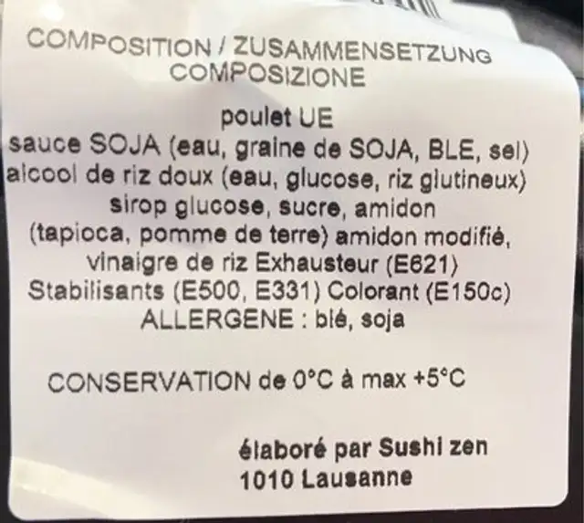 Pourlet yakitori ingredients label