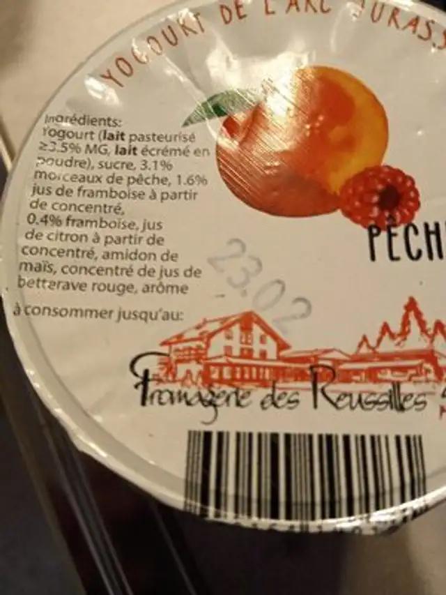 Pêche melba ingredients label