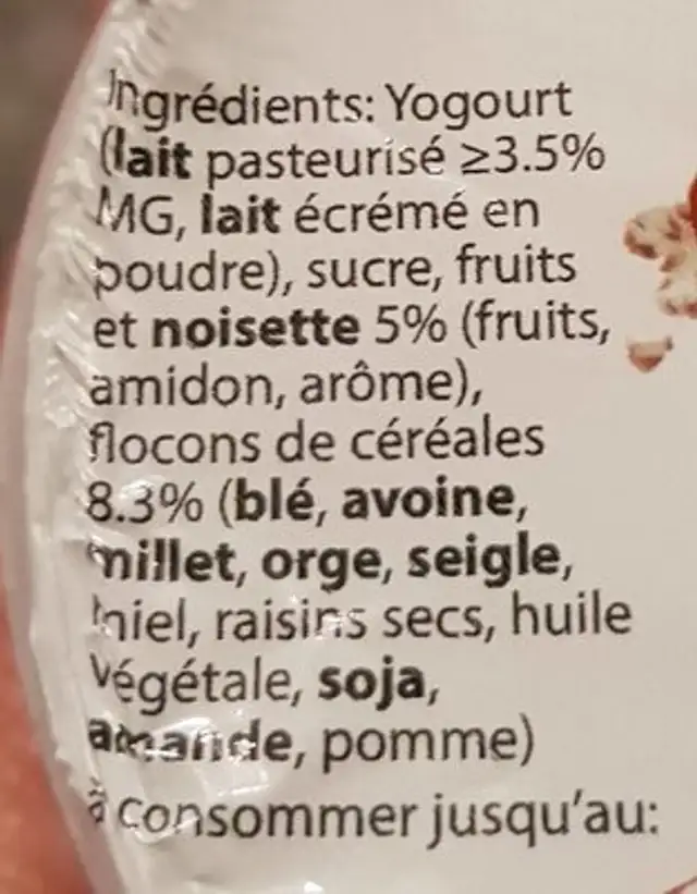 Yogourt bircher nutrition facts table