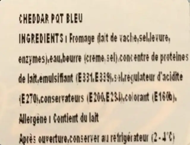 Kraft Processed Cheddar Cheese Block ingredients label
