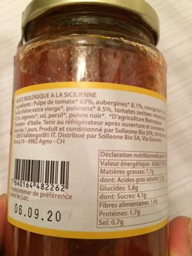 Sicilia ingredients label
