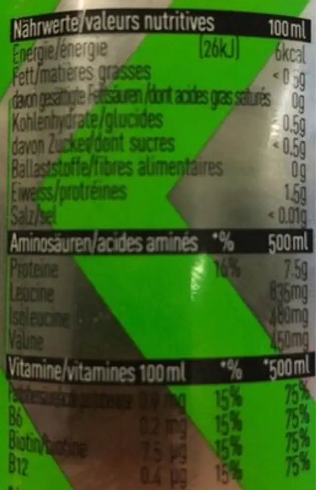 Whey Protein water nutrition facts table