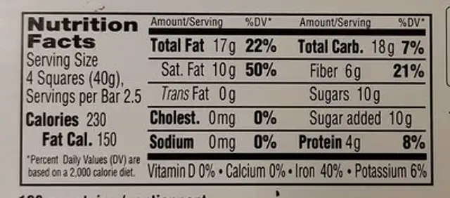 Finest 72% Cocoa with fresh roasted Coffee nutrition facts table