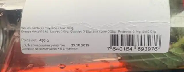 Eau fraiche infusé framboise nutrition facts table