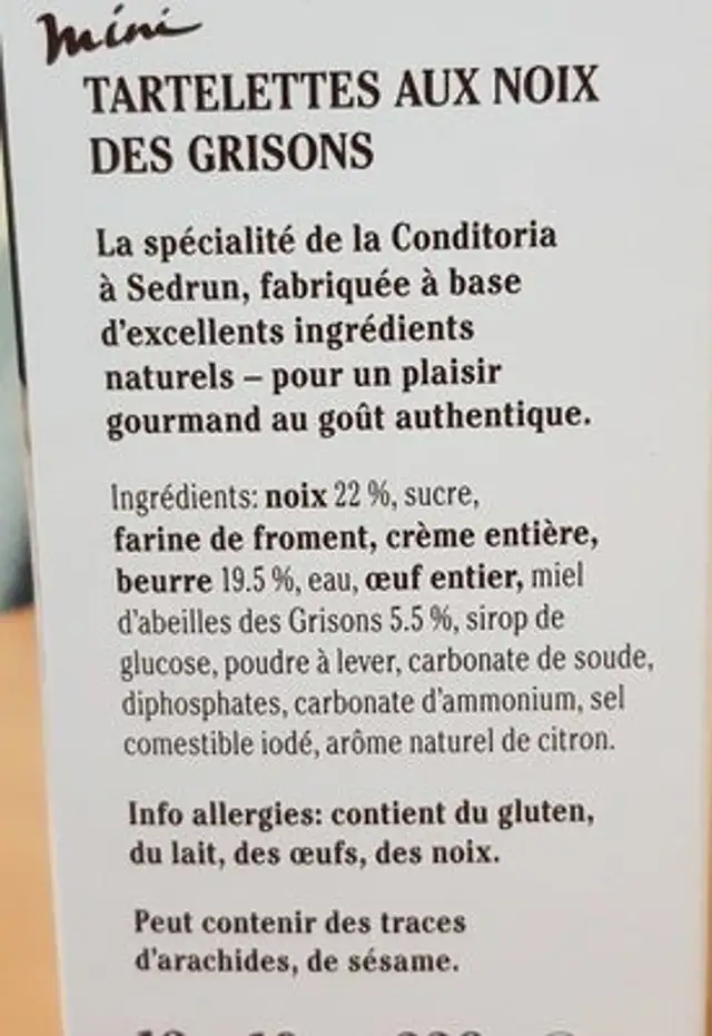 Nusstörli ingredients label