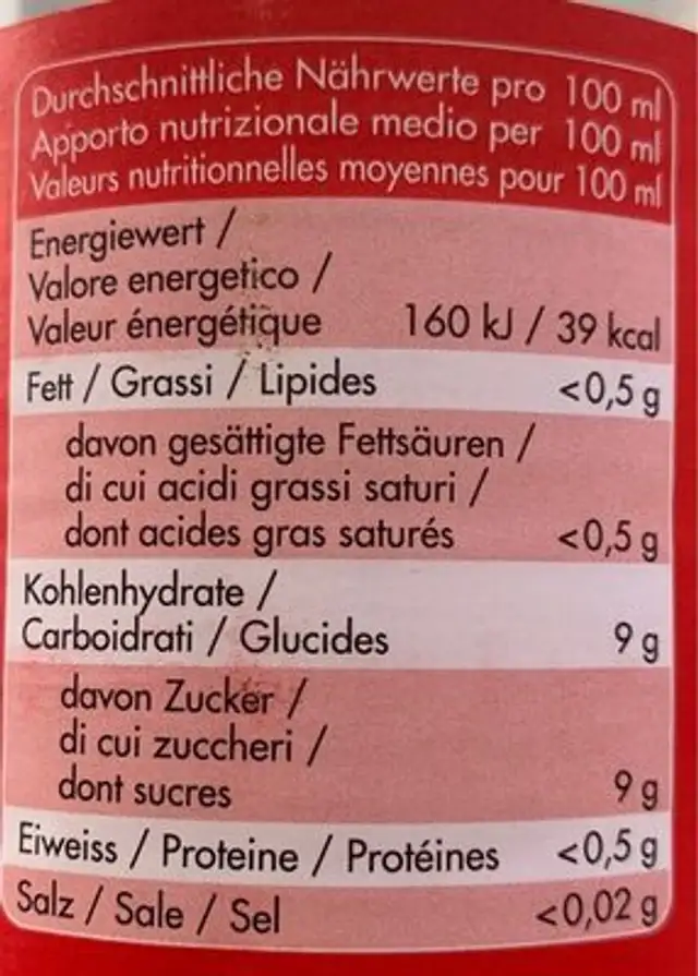 Limonade au grapefruit nutrition facts table