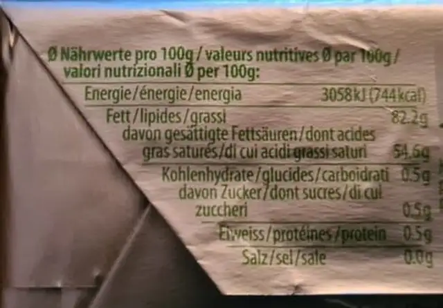 Beurre de cuisine nutrition facts table