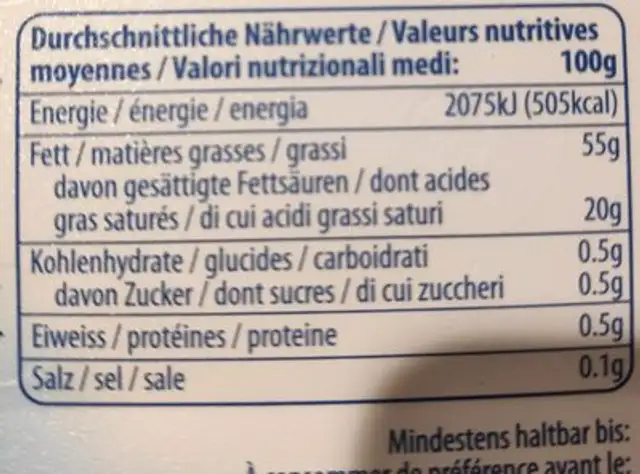 Beurre soft balance nutrition facts table