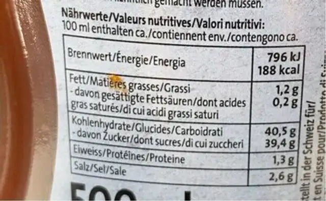 Sauce Steak nutrition facts table