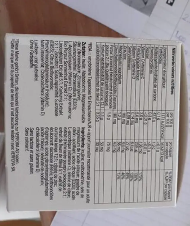 Veractiv resist nutrition facts table