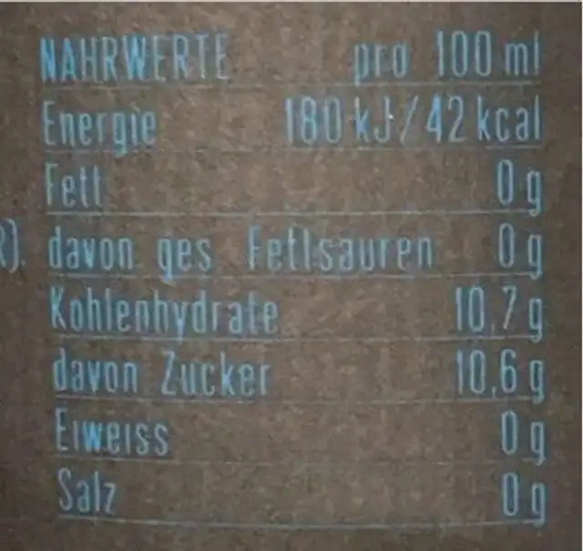 Lola Cola nutrition facts table