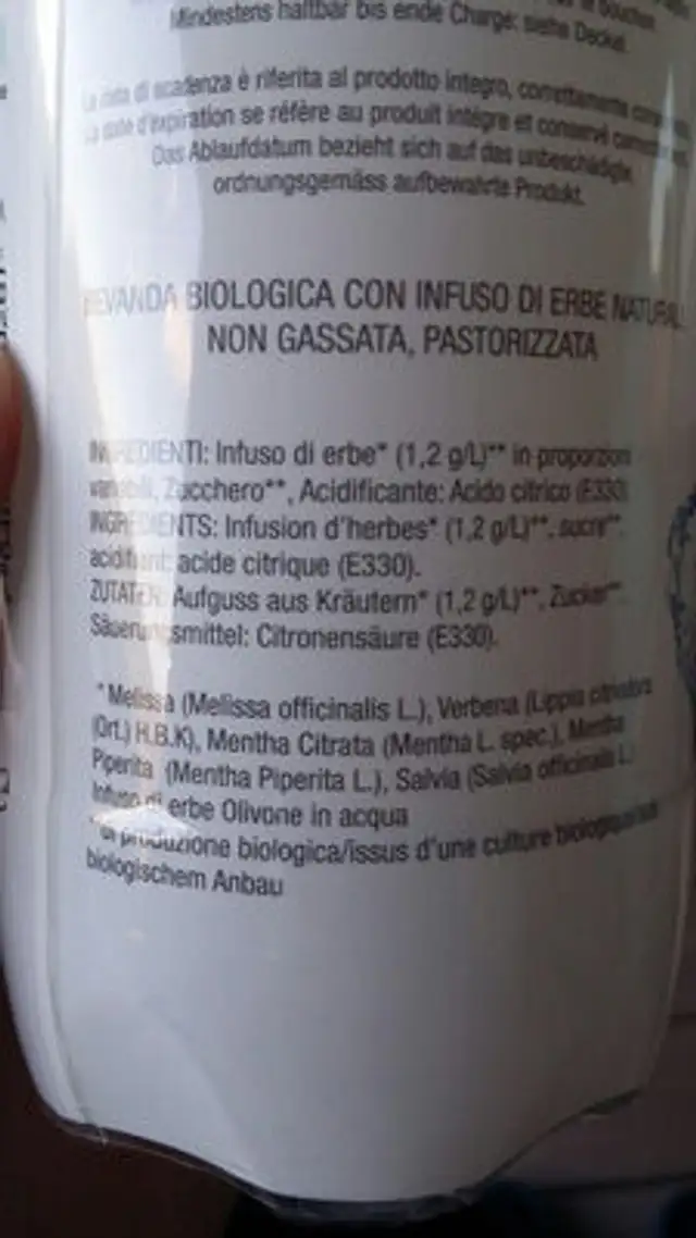 Tisana Olivone ingredients label