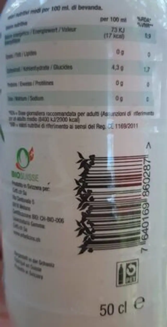 Tisana Olivone nutrition facts table