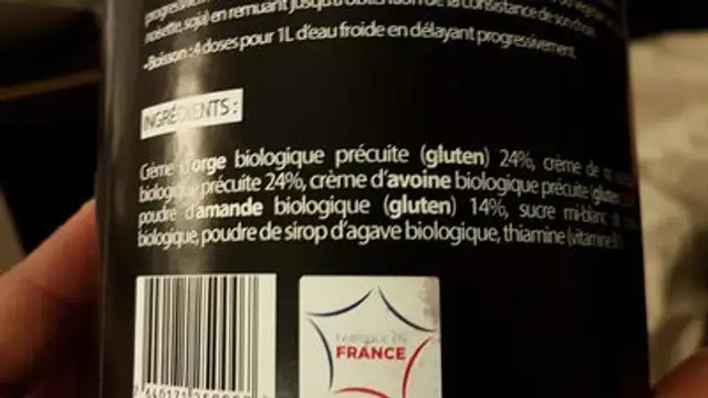Prep'active Amande ingredients label