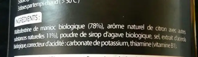 Boisson longue endurance ingredients label