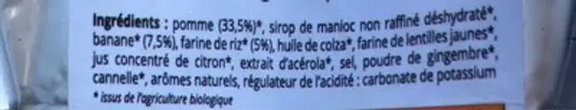 Compote pomme banane riz ingredients label