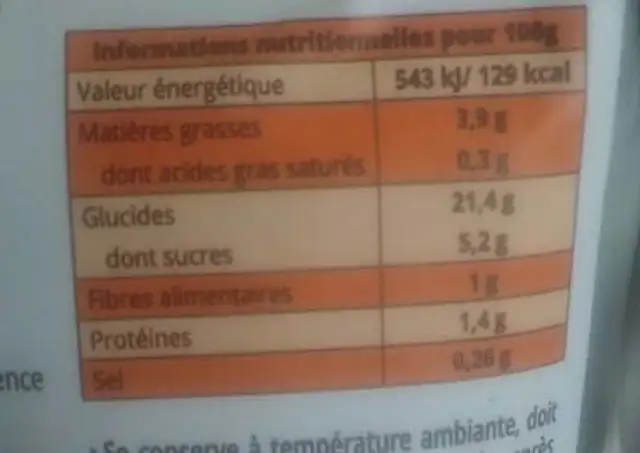 Compote pomme banane riz nutrition facts table