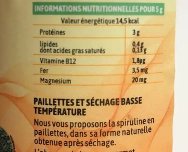 Spiruline  bio france nutrition facts table