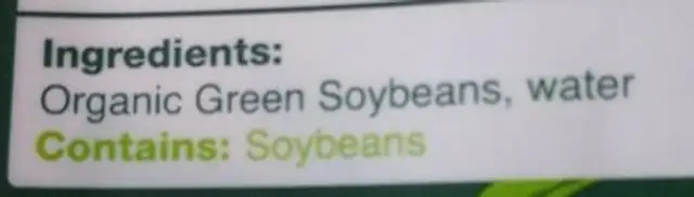 Edamame Noodles ingredients label