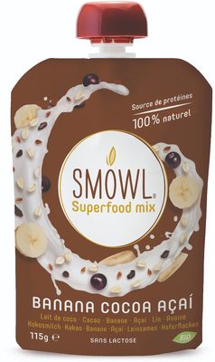 Smowl banana, cocoa, açai front packaging