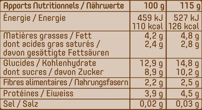 Smowl banana, cocoa, açai nutrition facts table
