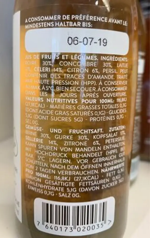 Green Garden nutrition facts table