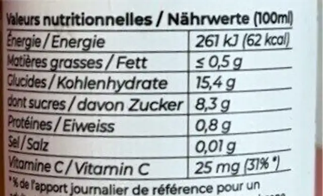 Spicy shot nutrition facts table
