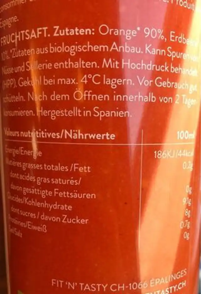 Jus orange-fraise nutrition facts table