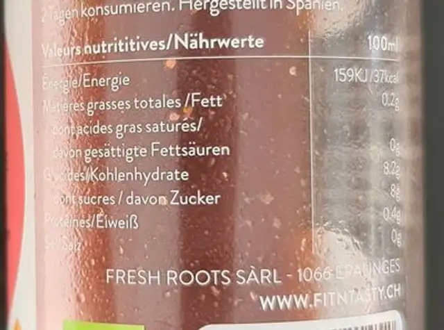Jus pastèque, fraise & basilic nutrition facts table