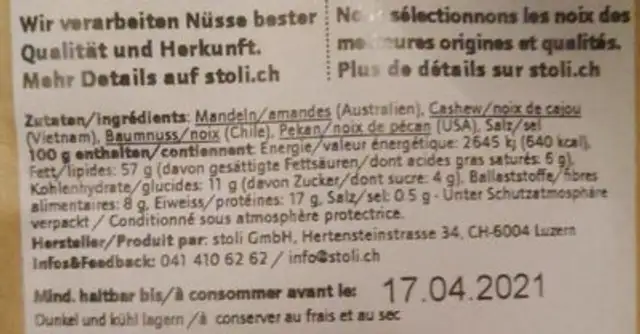 Nuss mix deluxe mit Meersalz nutrition facts table