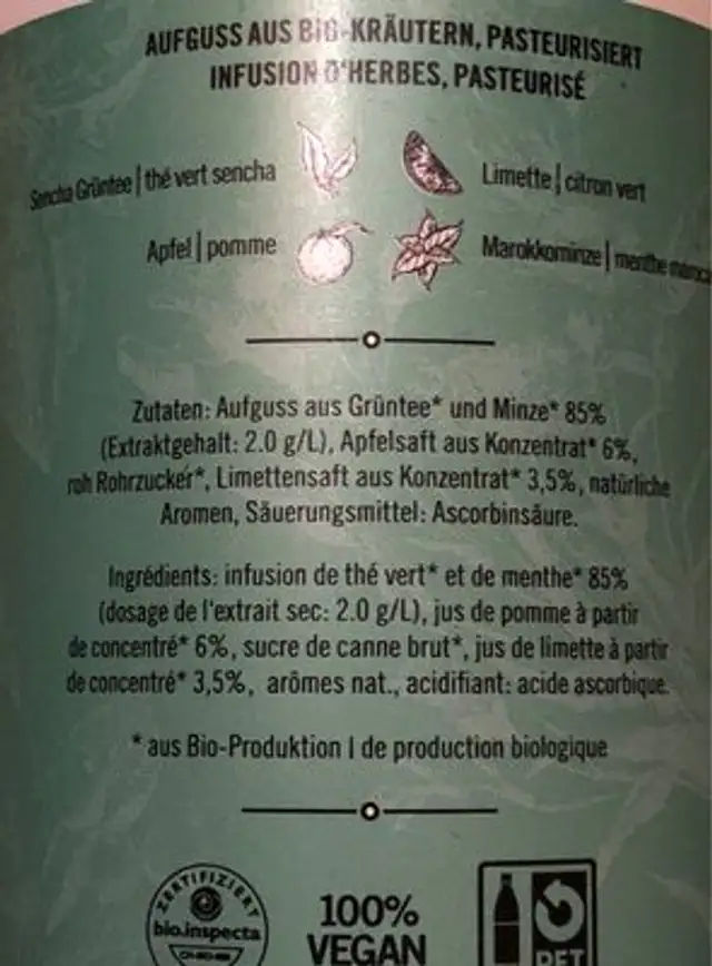 Phil's - Bio Grüntee mit Apfel ingredients label
