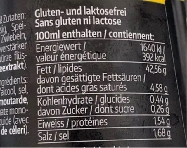 Salatsossä french nutrition facts table