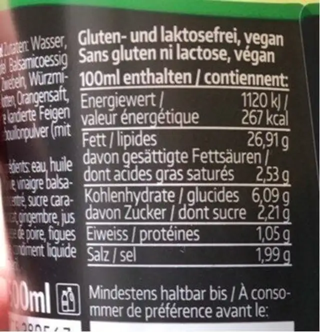 Salatsossä - ma sauce salade nutrition facts table