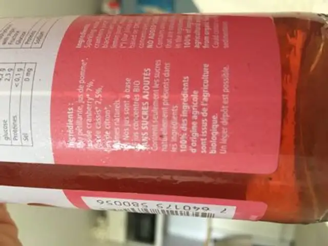 Boisson pétillante aux fruitx ingredients label