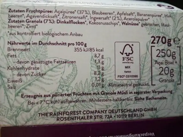 Açai bowl ingwer ingredients label