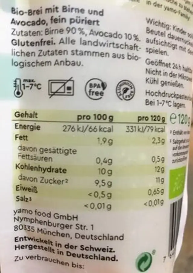Avocado di Caprio nutrition facts table