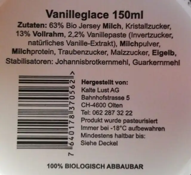 Kalte Lust ingredients label