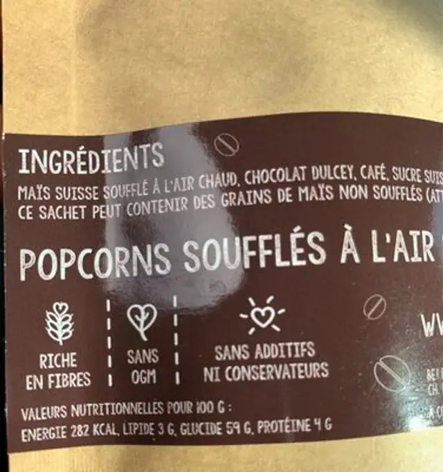 Be! Popcorn chocolat ambré & café nutrition facts table