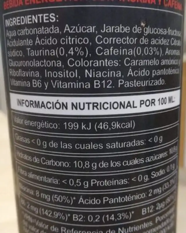 Motard nutrition facts table