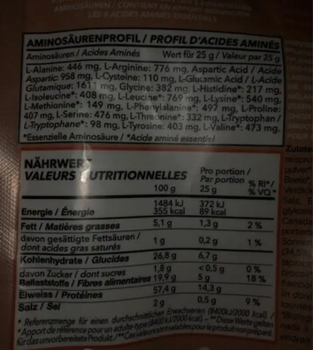 Protein powder bio vegan salted caramel nutrition facts table