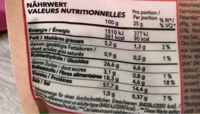 Bio vegan protein powder nutrition facts table