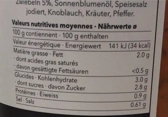 Soupe de légumes d'été nutrition facts table