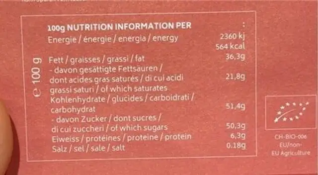 Taucherli Milch nutrition facts table