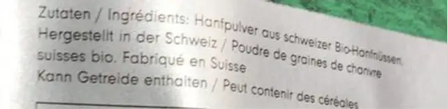 HanfPulver nutrition facts table