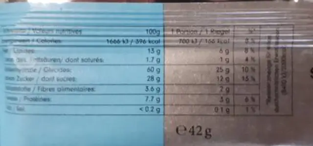 HanfSegler Bio-Fruchtriegel mit Hanf nutrition facts table