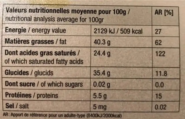 Voodoo nutrition facts table