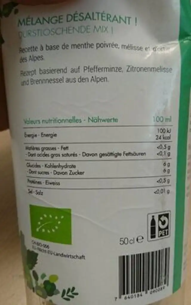 Chill ICE TEA ALPS nutrition facts table