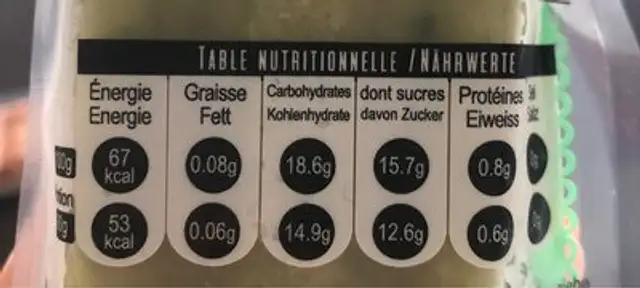 Kalan glace artisanale - concombre citron nutrition facts table
